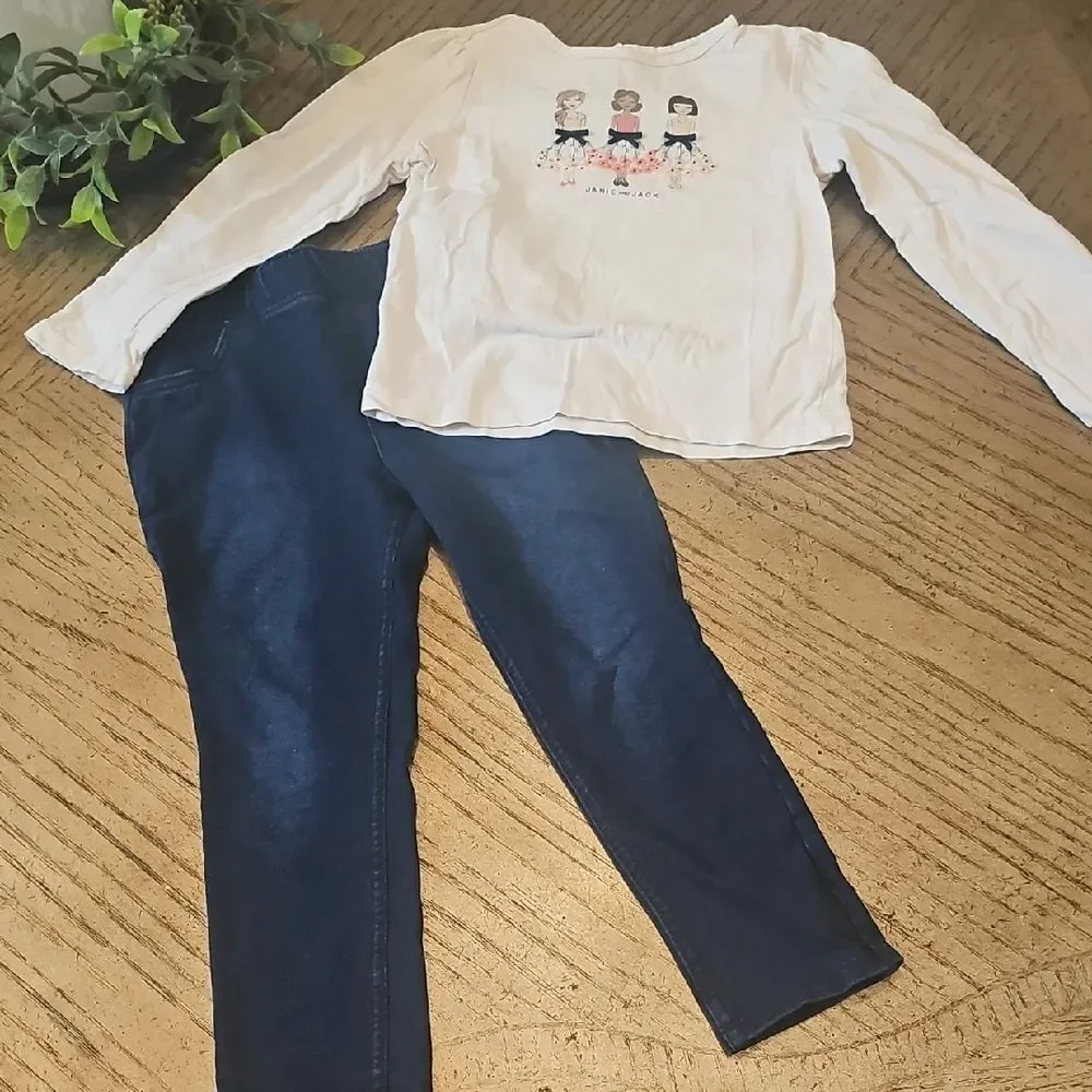 Janie and Jack White Long Sleeve Shirt And Jeans Jumping Bean 4T